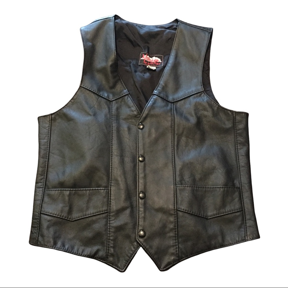 Hillside Leather Biker Vest Sz 40 Black USA